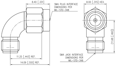 Huang Liang SMA Male to SMA Female Radius RA Adapter, Precision 18 GHz