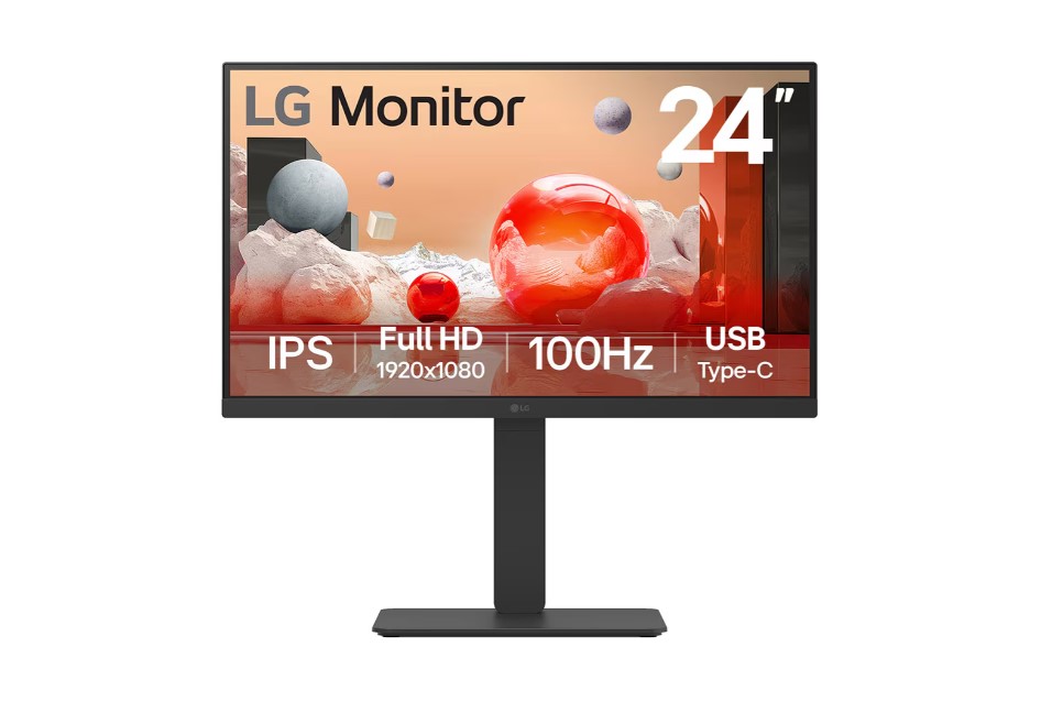 LG 24' Full HD IPS 100Hz Monitor, 1920x1080, Built-in Power&Speaker, USB-C 65W PD, sRGB 99%, 5ms, 16:9, versatile stand Tilt/Height/Swivel/Pivot