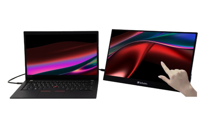 Verbatim 17.3' USB-C Portable 10 Point Touch, Full HD 1080p, HDMI, IPS Portable, Business, Sleeve, Ultra Portable Black Aluminium, Win & IOS Monitor