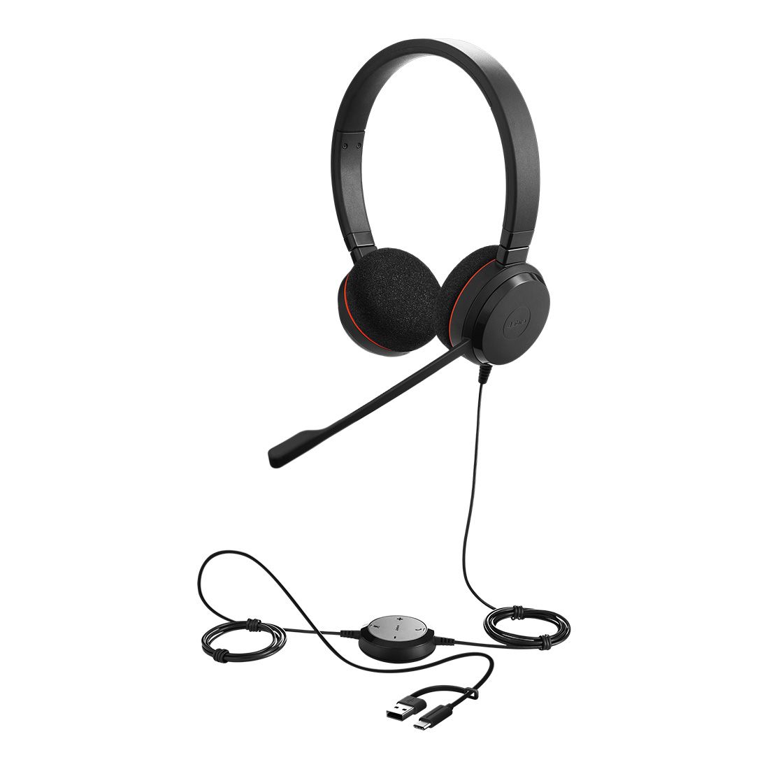 Jabra Evolve 20 SE, USB C/A, MS Stereo Headset, Plug-and-play, Noise-cancelling, Clearer Conversation, Manage Calls Easily, Leatherette Ear Cushions