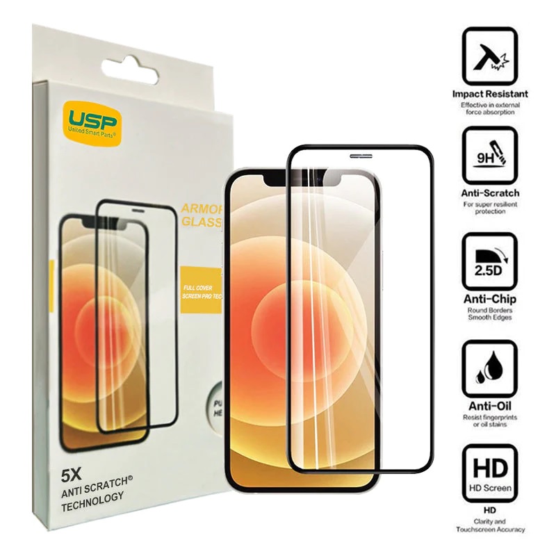USP Apple iPhone 15 Pro Max (6.7') Armor Glass Full Cover Screen Protector - Impact-Resistant, Smooth Edges, 5 Years Warranty