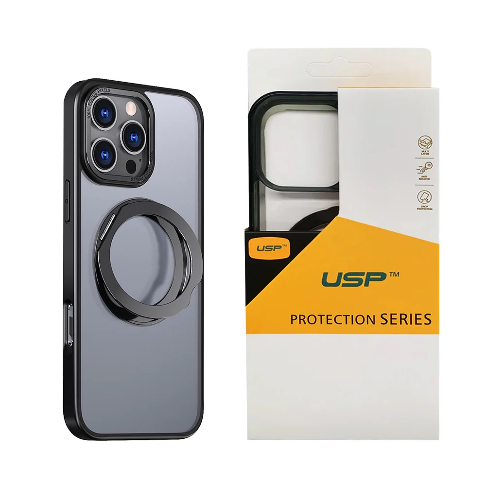 USP Apple iPhone 18 Pro Max / iPhone 17 Pro Max (6.9') 360° Rotatable Ring-Stand Black Case with MagSafe - Scratch Resistant, 5 Years Warranty