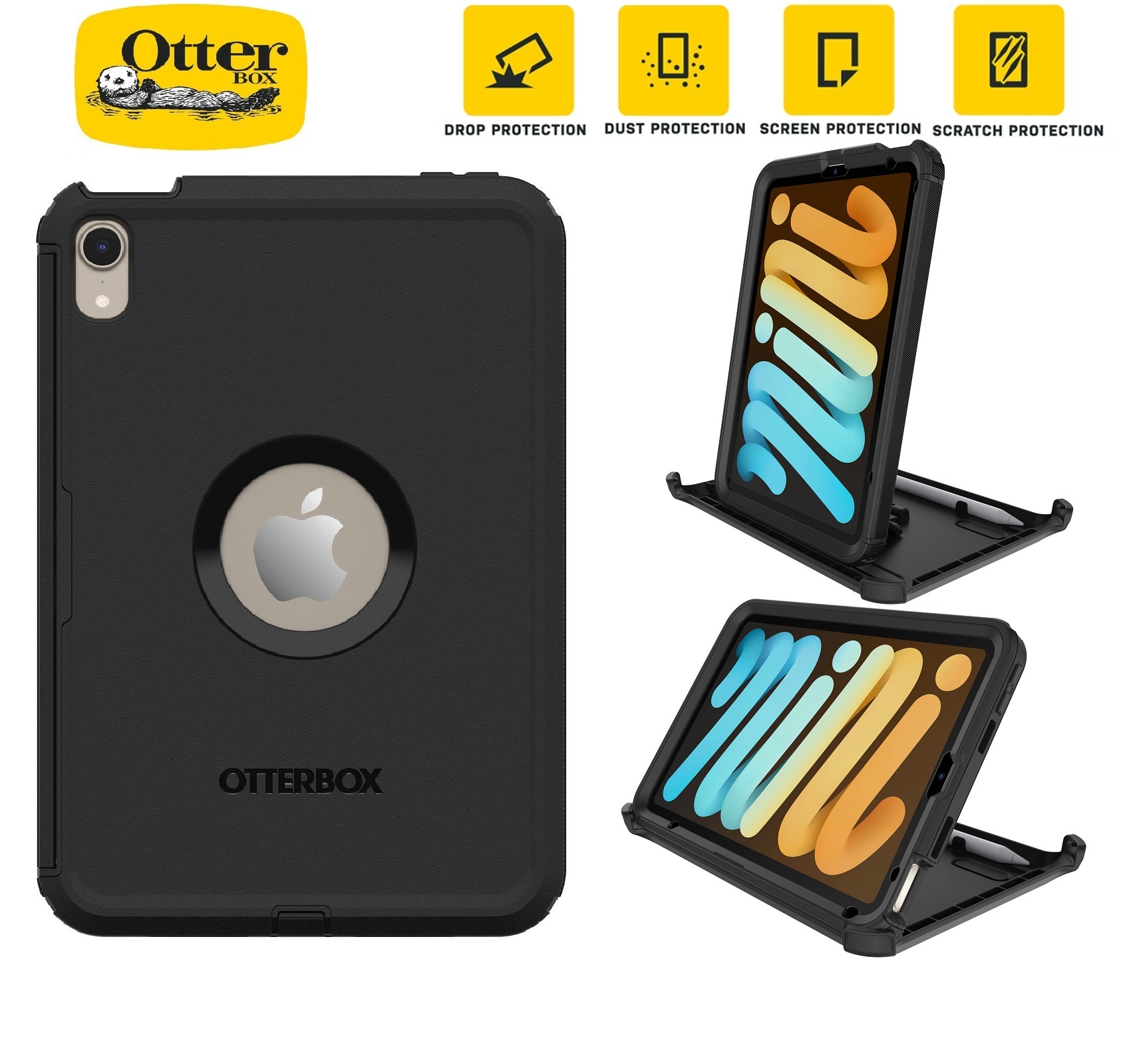 OtterBox Rugged Defender Apple iPad Mini (8.3') (A17 Pro) (7th Gen) / iPad Mini (8.3') (6th Gen) Case Black -No Retail Packaging-(77-87478),7 Years Wa