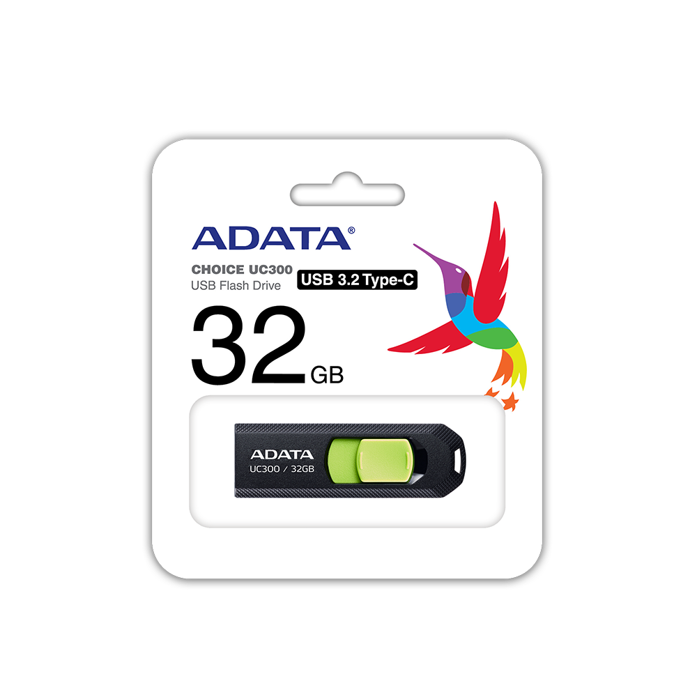 32GB ADATA UC300 USB3.2 (GEN1) TYPE-C FLASH DRIVE BLACK/GREEN