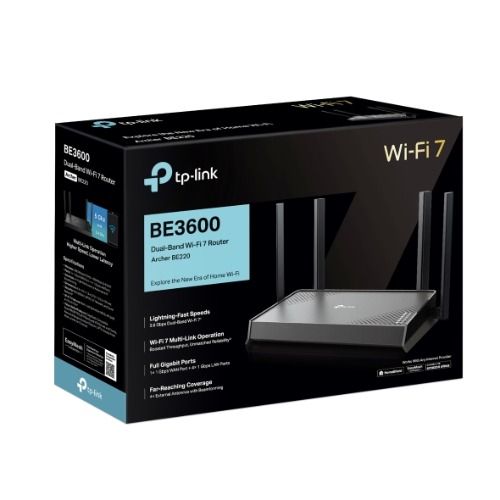 TP-Link Archer BE220 BE3600 Dual-Band Wi-Fi 7 Router(WIFI7) 688Mbps 2.4 GHz + 2882 Mbps 5 GHz, 4× external Antennas, 2.0 GHz Quad-Core CPU