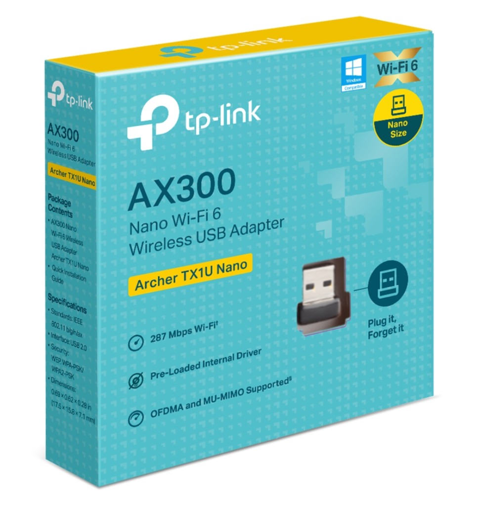 TP-Link Archer TX1U Nano AX300 Nano Wi-Fi 6 Wireless USB Adapter , 287 Mbps at 2.4 GHz , Internal Antennas, USB 2.0 , MU-MIMO, OFDMA