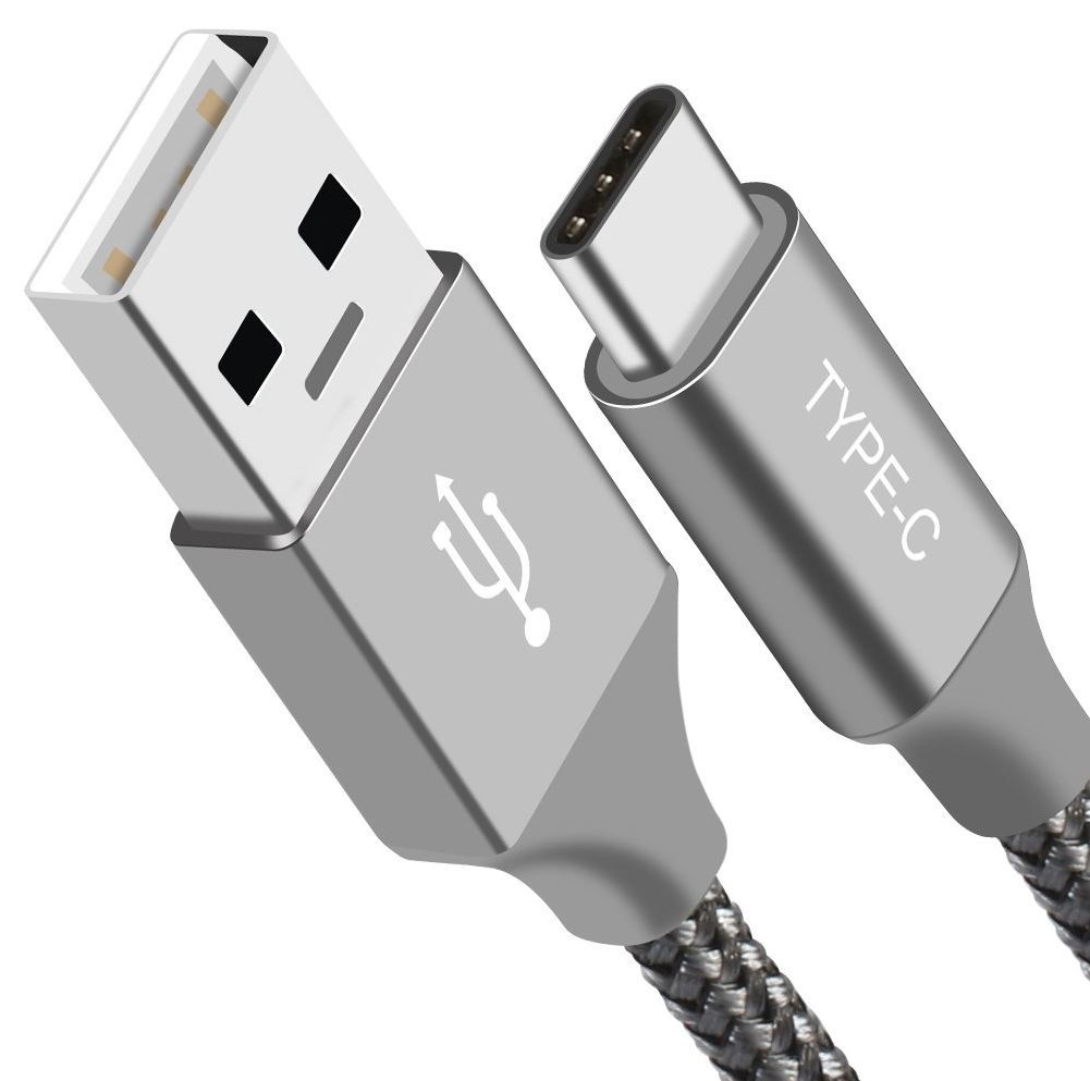 Astrotek 1m USB-A to Type-C Data Sync Charger Cable Silver Strong Braided Heavy Duty Fast Charging for Samsung Galaxy Note S8 Plus LG Google Macbook