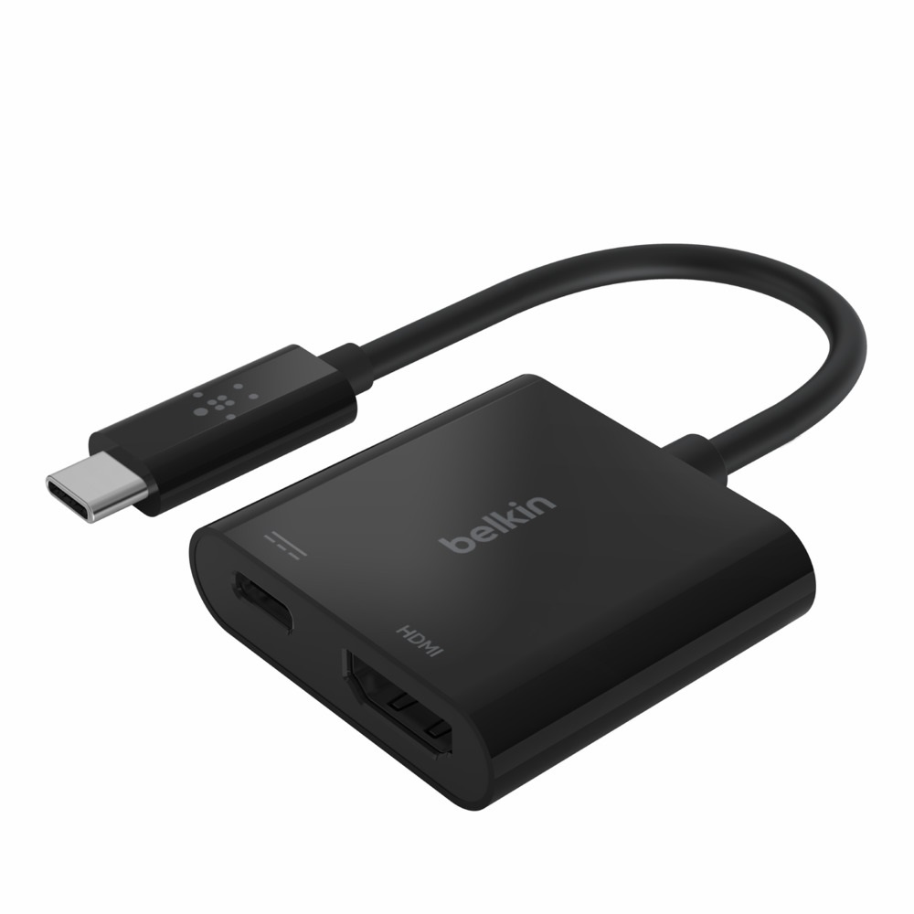 Belkin USB-C to HDMI + Charge Adapter - Black (AVC002btBK), 4K 60Hz Video, 60W Power Delivery, Compatible with laptops, tablets, Mac, 2 Year Warranty