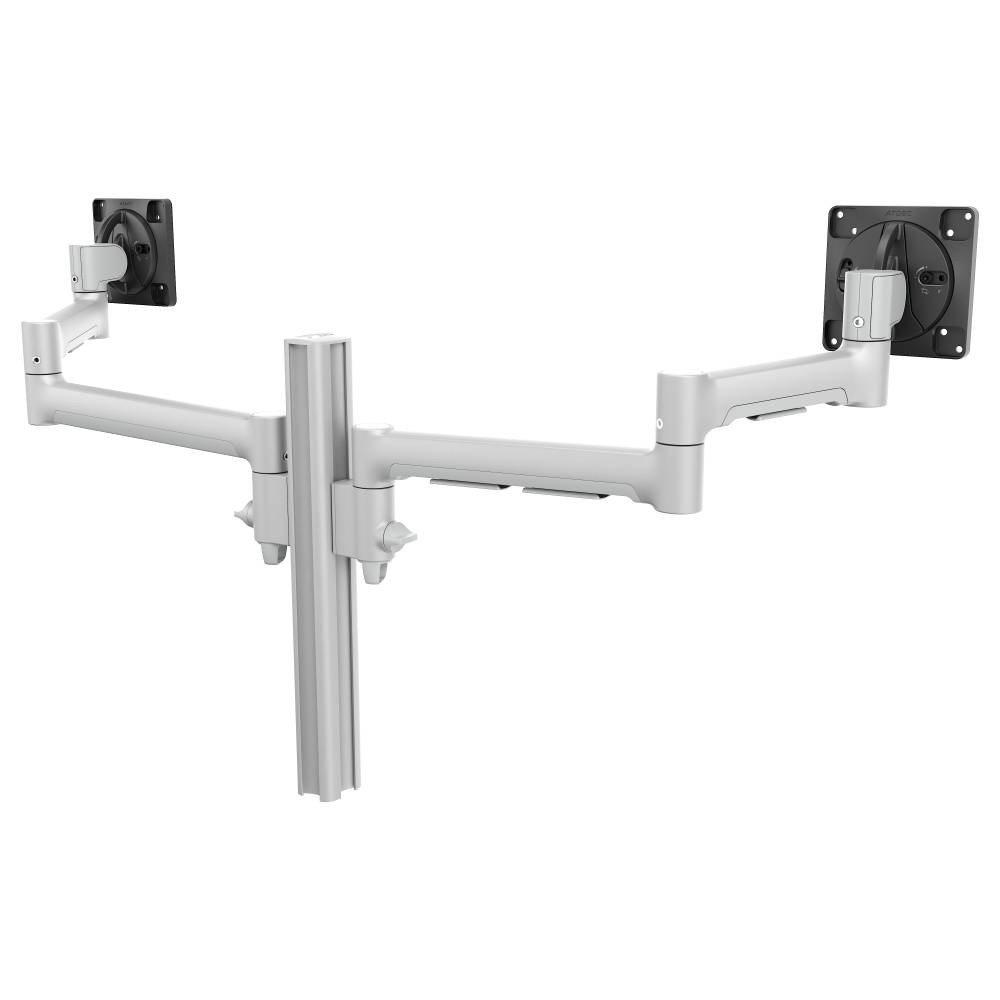 Atdec Dual Side-By-Side Ultrawide Monitor Mount with Swing Arms - Grommet Clamp - Silver