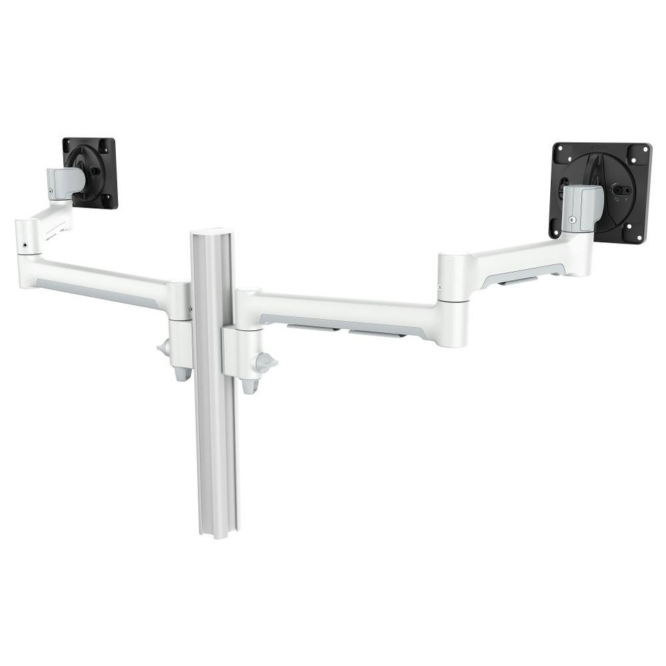 Atdec Dual Side-By-Side Ultrawide Monitor Mount with Swing Arms - Heavy-Duty F-Clamp - White