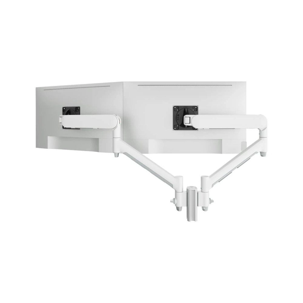 Atdec Dual Dynamic Monitor Arm Mount on Short Post - Grommet Clamp - White