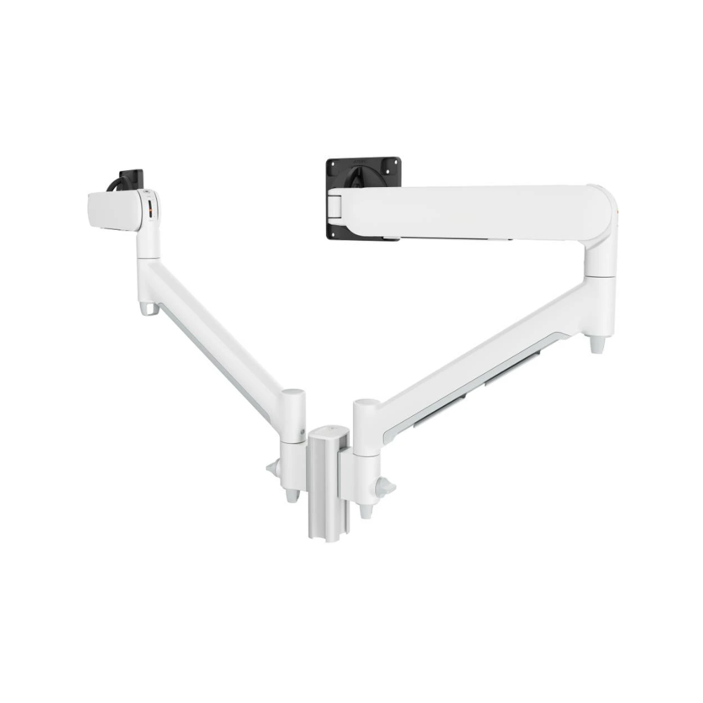 Atdec Dual Dynamic Monitor Arm Mount on Short Post - C-Clamp - White