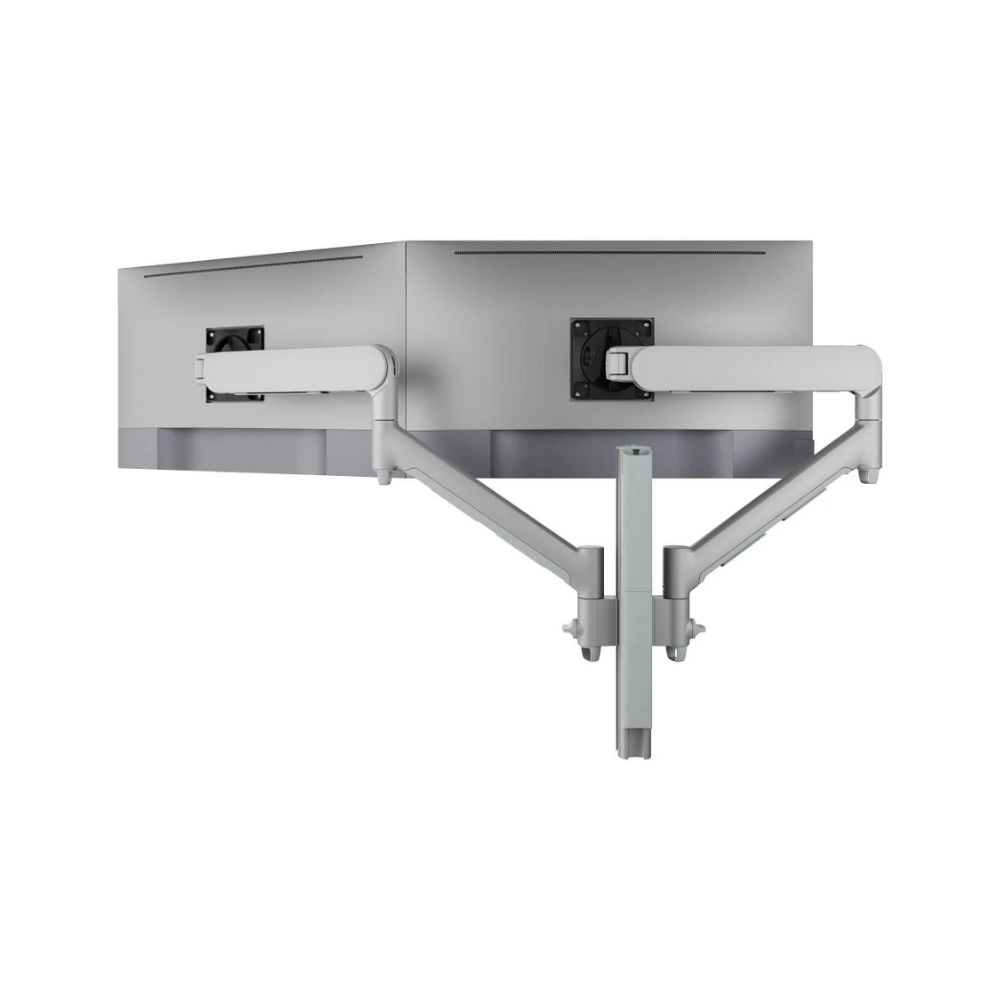 Atdec Dual Dynamic Monitor Arm Mount on Medium Post - Grommet Clamp - Silver