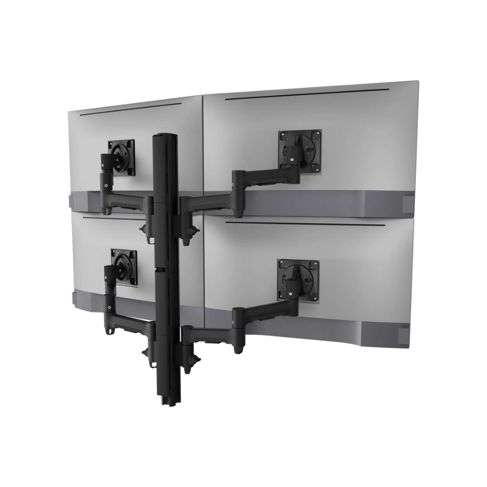 Atdec Quad Monitor Mount on Tall Post - Grommet Clamp - Black