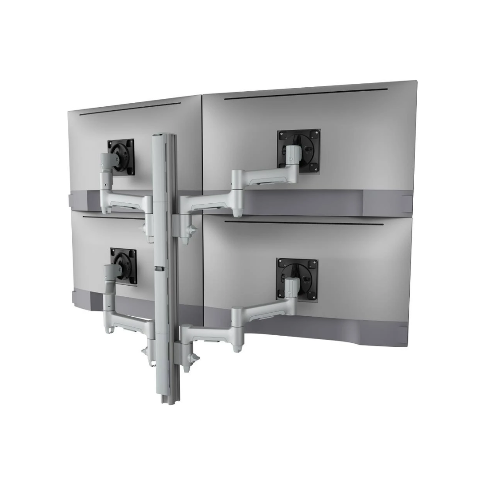 Atdec Quad Monitor Mount on Tall Post - Grommet Clamp - Silver