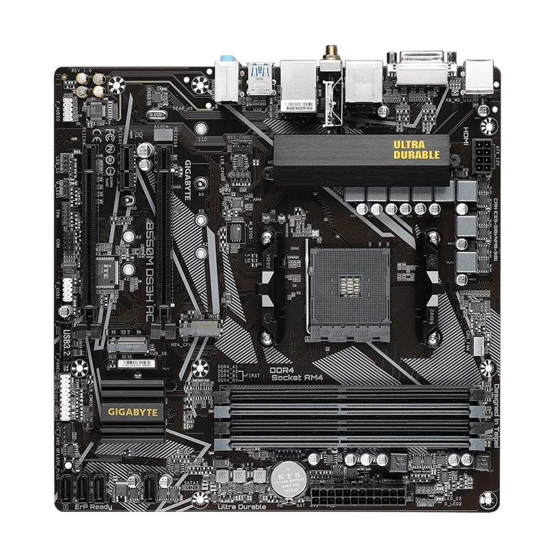 Gigabyte B550M DS3H AC AM4 Ryzen mATX Motherboard, 4x DDR4, 3x PCI-e, 2x M.2, 4x SATA III, RAID 0/1/10, 4x USB 3.2, 4x USB 2.0
