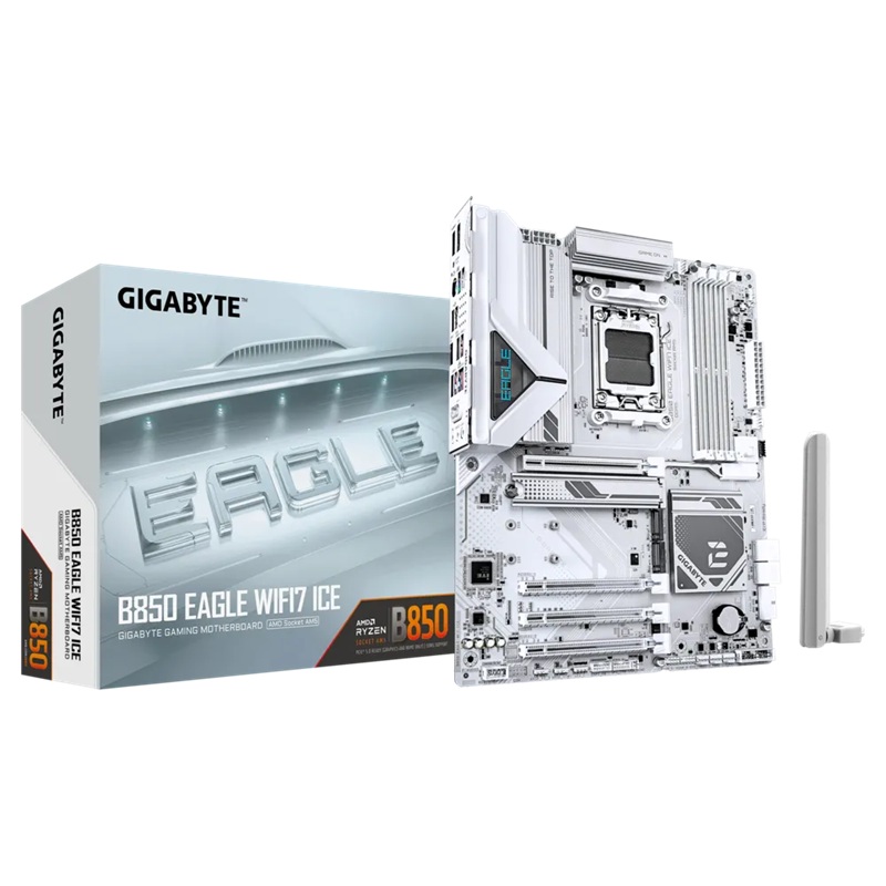 Gigabyte B850 EAGLE WF7 ICE, AMD AM5, 4 x DDR5 up to 256 GB, 1 x HDMI, 4 x PCI Express x16, 3 x M.2, 6 x USB 3.2, 2.5GbE LAN