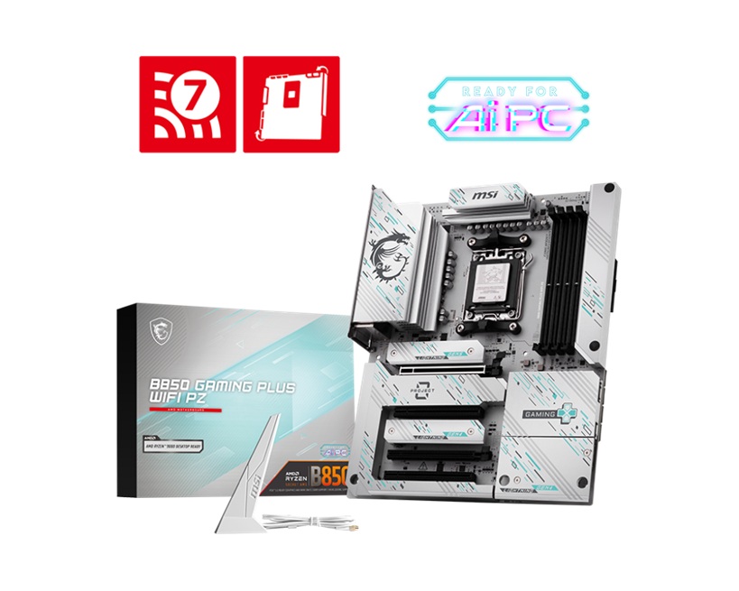 MSI B850 GAMING PLUS WIFI PZ, AMD Ryzen, 4x DDR5 256GB, 4x PCIe x16 slot, 3x M.2, 4x SATA 6G, 8x USB 2.0, Wi-Fi 7, Bluetooth 5.4