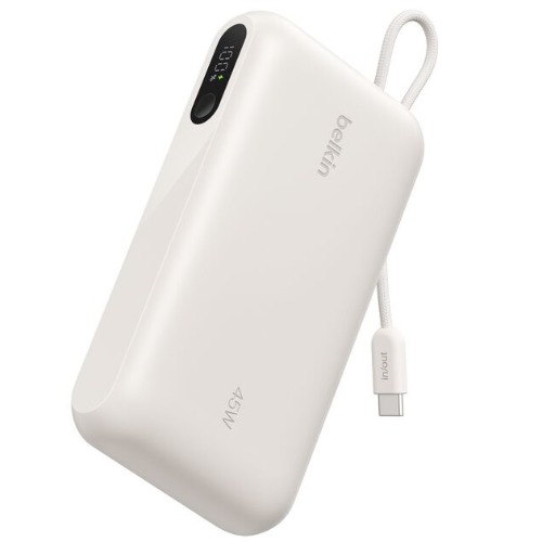 Belkin UltraCharge 20K mAh Power Bank & Display w/ Integrated USB-C Cable(20cm)-Sand(BPB030fqSA),1xUSB-C(45W),1xUSB-A(18W),$2500 CEW,2 Years Warranty