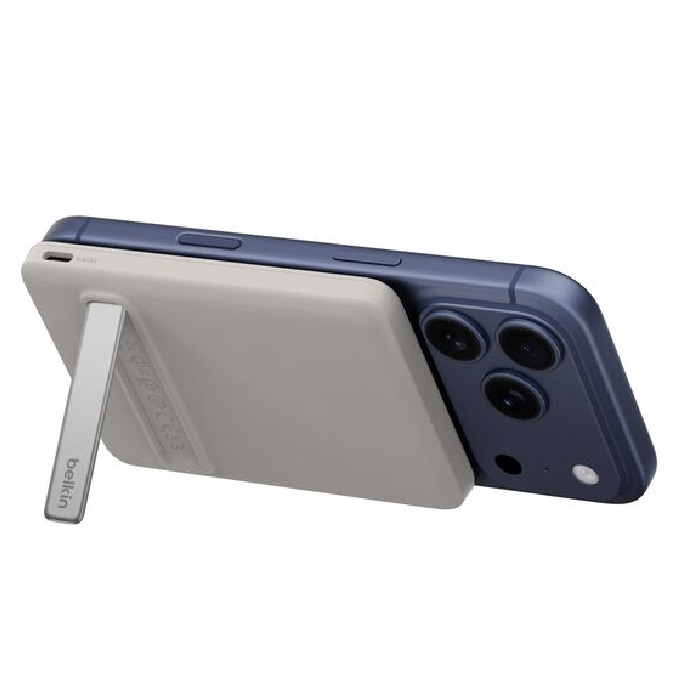 Belkin BoostCharge Slim Magnetic Power Bank 5k with Qi2(15W)+USB-C Cable+Integrated Kickstand - Sand(BPD011fqSA),1xUSB-C,$2500 CEW,2 Years Warranty