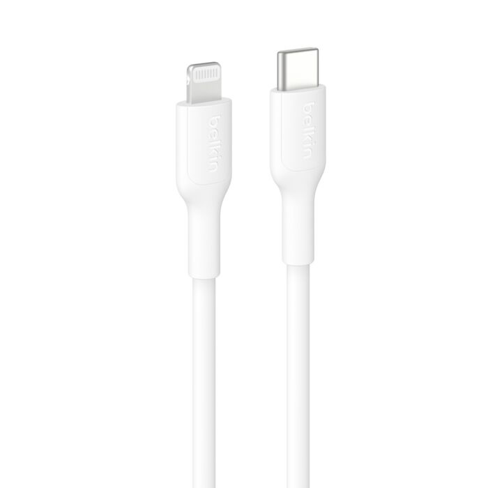 Belkin BoostCharge USB-C Cable(1M) with Lightning Connector - White (CAA021FQ1MWH), 3A/15W, 480Mbps, 300K+ Bends, MFI-Certified, 2 Years Warranty
