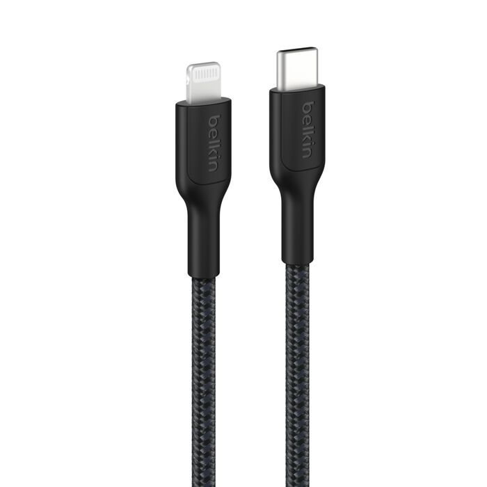 Belkin BoostCharge Pro Braided USB-C Cable with Lightning Connector (1M) - Black (CAA022FQ1MBK),3A/15W, 350k+ bends , MFI-Certified, 2 Years Warranty