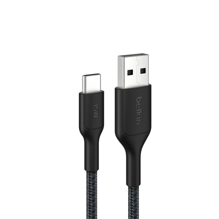 Belkin BoostCharge Pro Braided USB-C to USB-A Cable (1M) - Black (CAB022fq1MBK), 3A/15W, 480Mbps, 350K+ Bends, Apple,USB-IF Certified,2 Years Warranty
