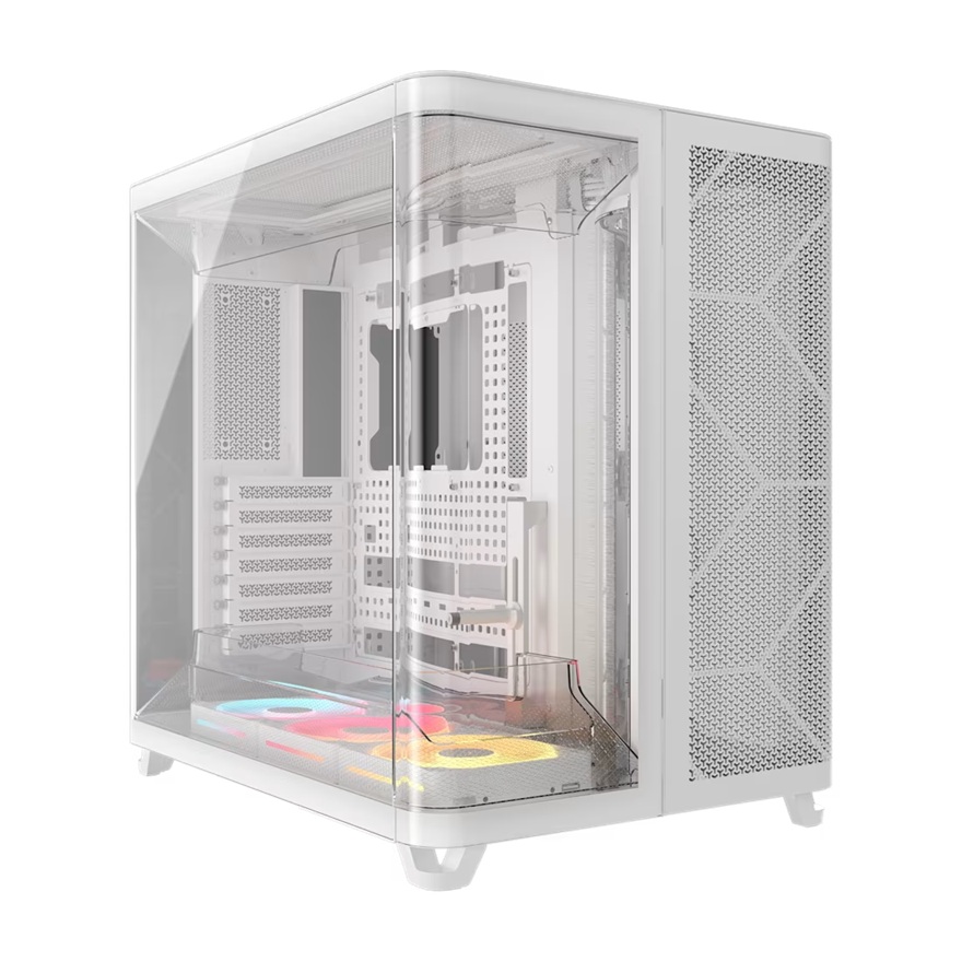 Corsair AIR 5400 LX-R RGB iCUE LINK Triple Chamber Mid-Tower PC Case - White; ATX/E-ATX; 467x470x340mm; TG; 360GPU; 180CPU; 360RAD; USB-C