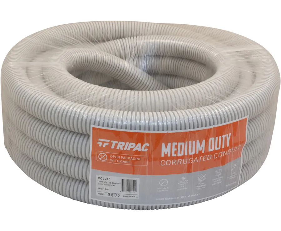 CORRUGATED CONDUIT GREY 32MM X 10M (roll)