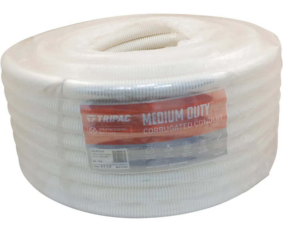 CORRUGATED CONDUIT WHITE 25MM X 50M (roll)