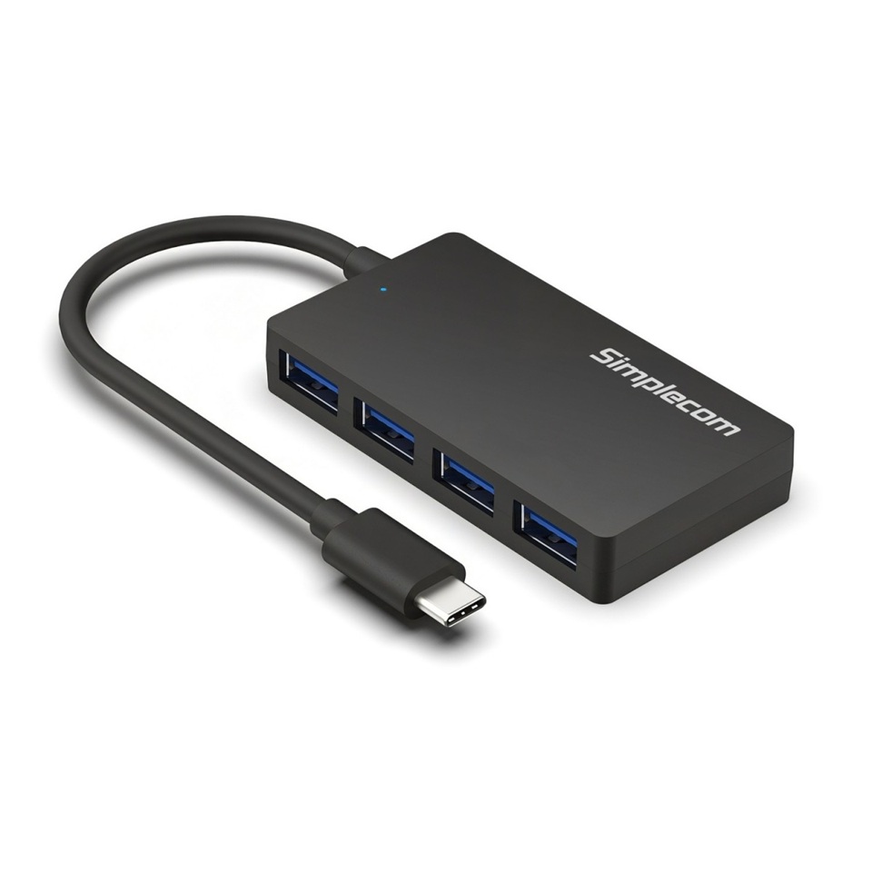 Simplecom CH350 SuperSpeed USB-C to 4xtUSB-A Hub USB 3.2 Gen1, 5Gbps, plug & play, bus-powered, ABS, 76×41×11mm, 35g, 15cm cable, Win/macOS compatibe