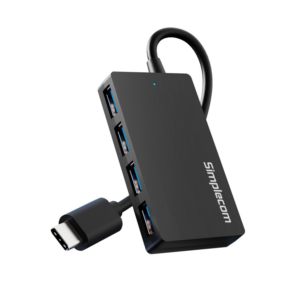 Simplecom CH352 USB-A to 4xPort SuperSpeed USB 3.2 Gen1, 5Gbps, plug & play, bus-powered, ABS, 76×41×11mm, 35g, 15cm cable, Win/macOS/Linux compatible