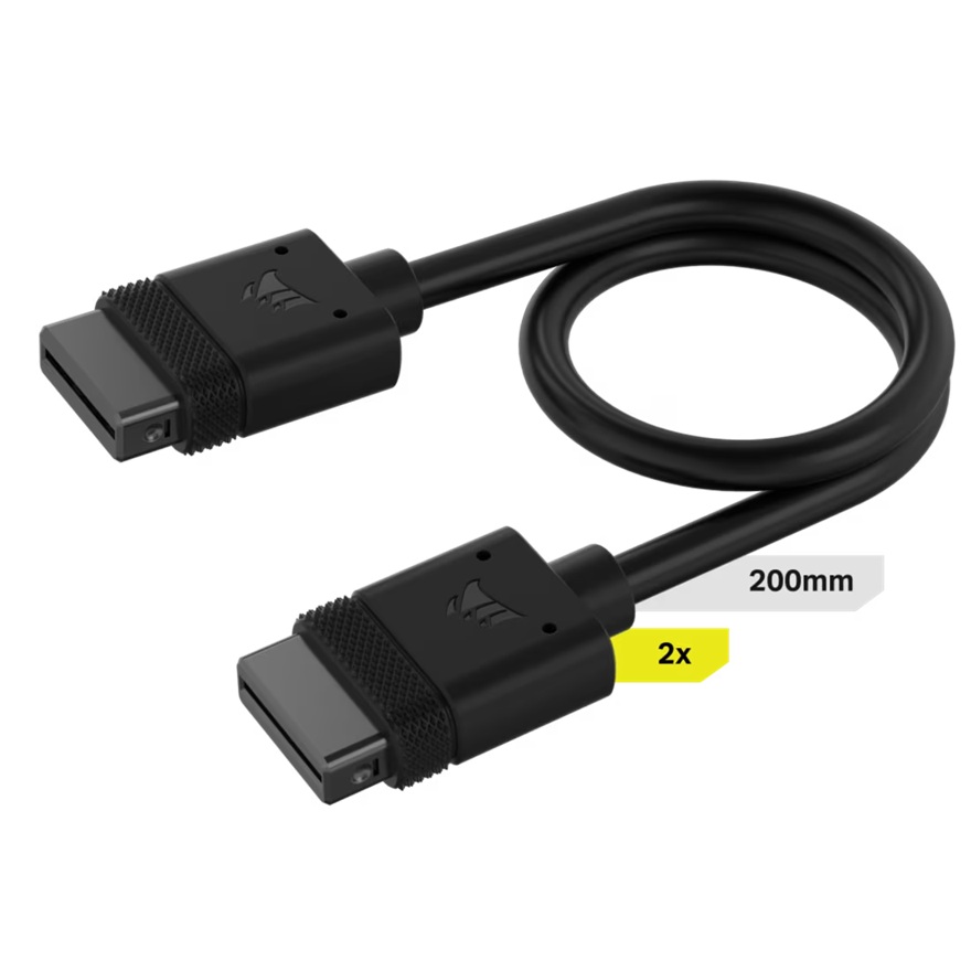 Corsair iCUE LINK Cable, 2x 200mm with Straight Connectors - Black, 2 Cables, Reversible Cable Heads, Power and Data Connectivity(LS)