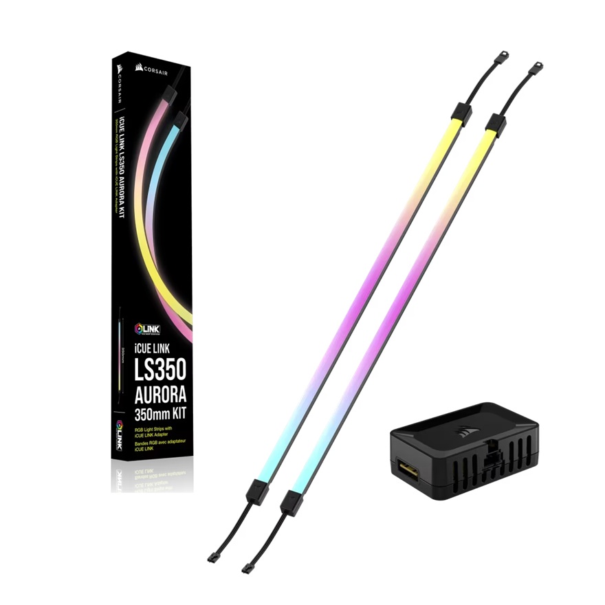 Corsair iCUE LINK LS350 Aurora RGB Light Strips - 350mm Kit, 2x RGB Light Strips, 40 LEDs/Strip, Magnetic Attachment, iCUE LINK Compatible