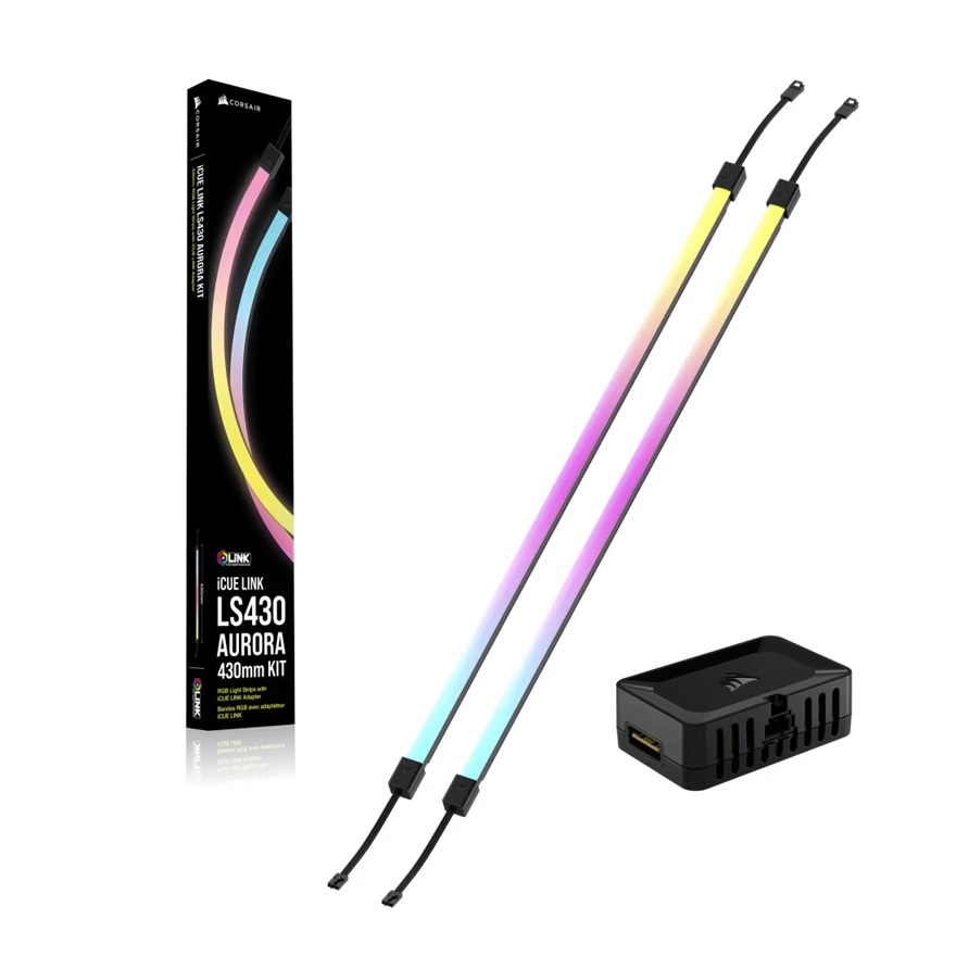 Corsair iCUE LINK LS430 Aurora RGB Light Strips - 430mm Kit, 2x Magnetic RGB Strips, 49 LEDs Each, iCUE LINK Compatible, Diffused Lighting
