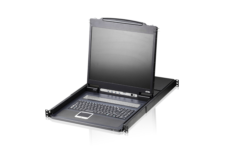 Aten Rackmount KVM Switch 8 Port VGA PS/2-USB w/ 19' LCD Display, 2x Custom KVM Cables Included, 1280x1024@75hz Display, LED Illumination