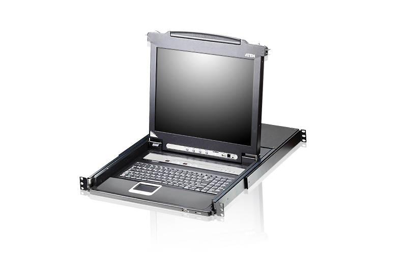 Aten Rackmount KVM Switch Single Rail 8 Port VGA PS/2-USB w/ 19' LCD Display, 2x Custom KVM Cables, 1280x1024@75hz Display, LED Illumination