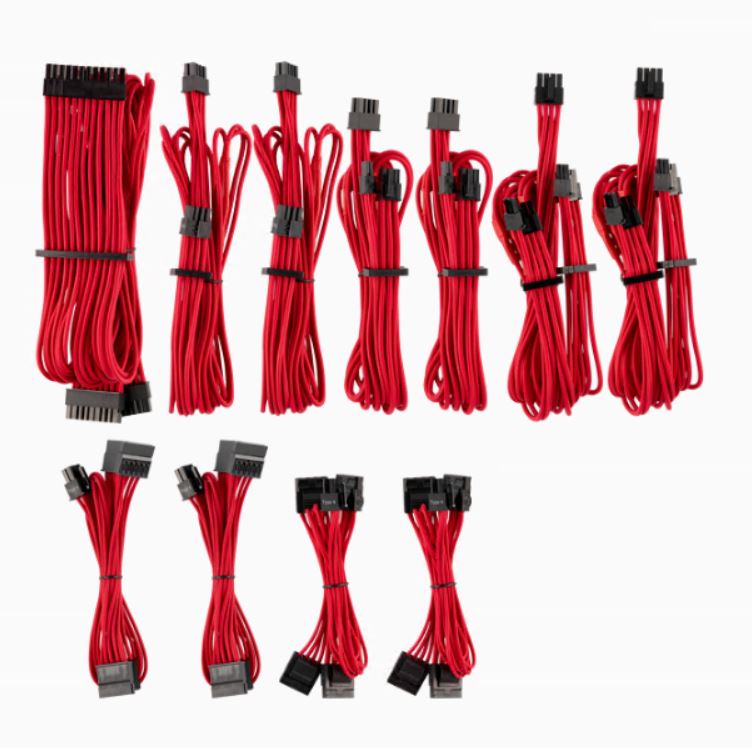 For Corsair PSU - Corsair Premium Individually Sleeved PSU Cables Pro Kit Type 4 Gen 4 – Red, Paracord Sleeving, Modular Cable Combs (LS)