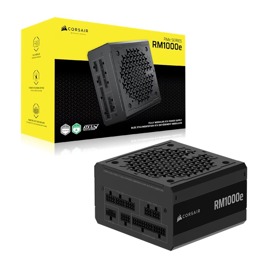 Corsair RMe Series RM1000e Fully Modular Low-Noise ATX Power Supply (AU), Cybenetics Gold, ATX12V 3.1, 2x PATA, 2x EPS, 6x SATA, 3x PCIe
