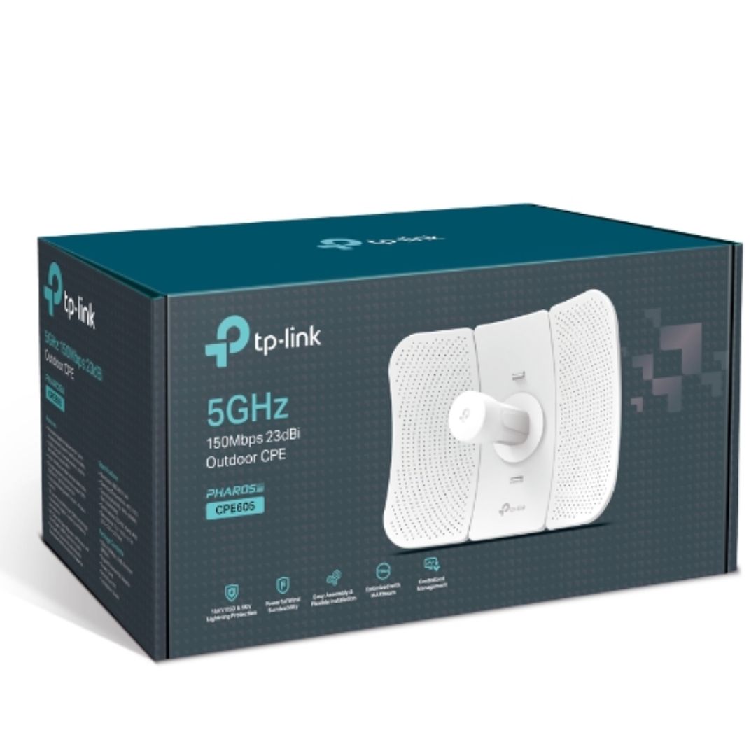 TP-Link CPE605 5GHz 150Mbps 23dBi Outdoor CPE High-gain Directional Cassegrain Antenna, Qualcomm, 23dBm, 2T2R, 23dBi Directional Antenna, 30+ km