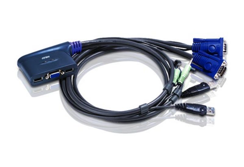 Aten Compact KVM Switch 2 Port Single Display VGA w/ audio, 0.9m Cable, Computer Selection Via Hotkey