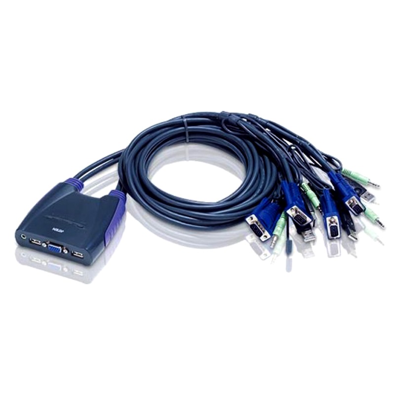 Aten Compact KVM Switch 4 Port Single Display VGA w/ audio, 0.9m Cable, Computer Selection Via Hotkey