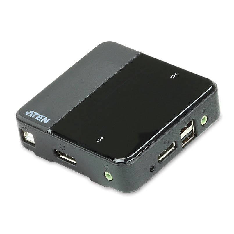 Aten Slim KVM Switch 2 Port Single Display DisplayPort w/ audio, Cables Included, Remote Port Selector