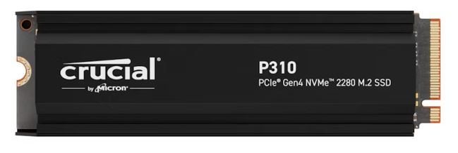 Crucial P310 2TB Gen4 2280 NVMe SSD w Heatsink 7100/6000 MB/s R/W 440TBW 1000K/1200K IOPS 1.5M hrs MTTF Full-Drive Encryption M.2 5yrs