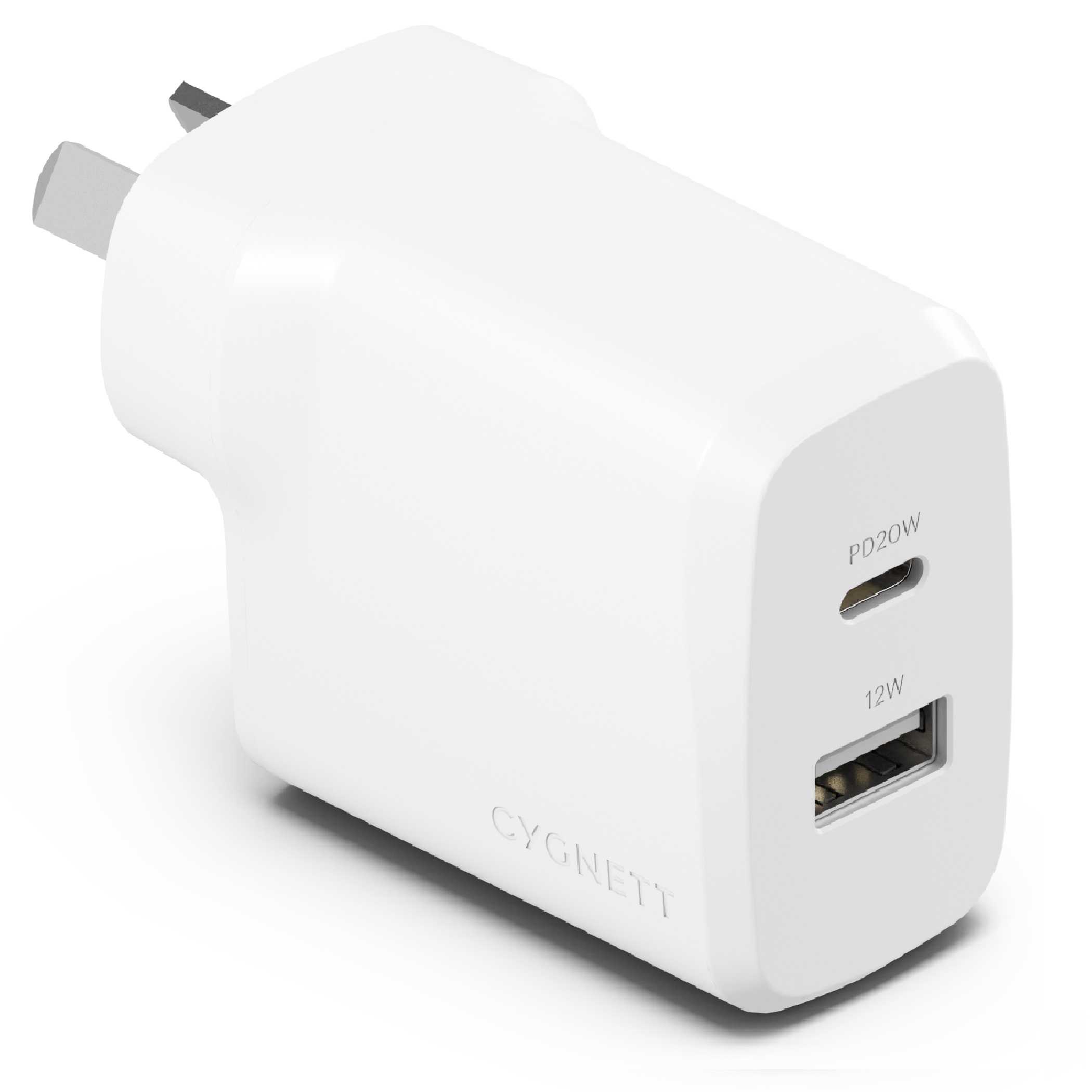 EOL Cygnett PowerPlus 32W Dual Port (20W USB-C + 12W USB-A) PD Fast Wall Charger-White(CY4772PDWCH),Palm-Size,Portable,Charge 2x Devices,2 Years Warra