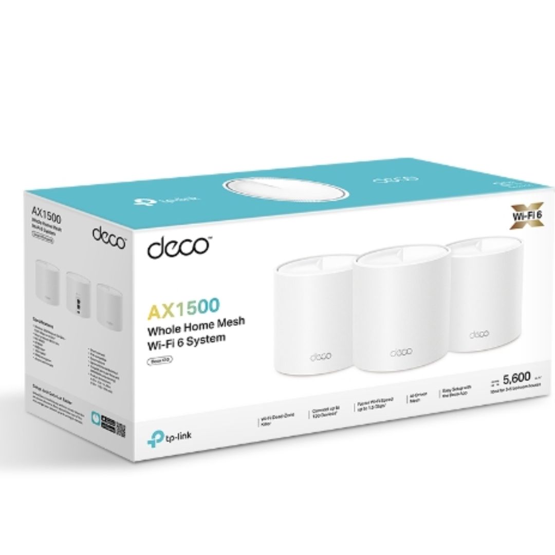 TP-Link Deco X1500(3-pack) AX1500 Whole Home Mesh Wi-Fi 6 System, 300 Mbps at 2.4 GHz + 1201 Mbps at 5 GHz