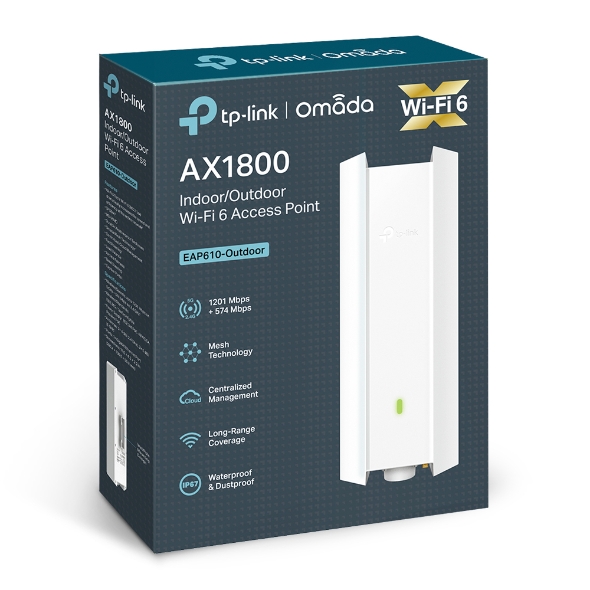 TP-Link EAP610-Outdoor Omada AX1800 Indoor/Outdoor WiFi 6 Access Point, 1.8 Gbps, Long Range Coverage, IP67 Weatherproof, OFDMA, MU-MIMO