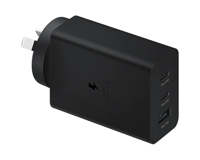 Samsung 65W PD Power Adapter Trio - Black(EP-T6530NBEGAU),3-in-1 Wall Charger(2 x USB-C, USB-A), Versatile Compatiblity, 1 Year Warranty