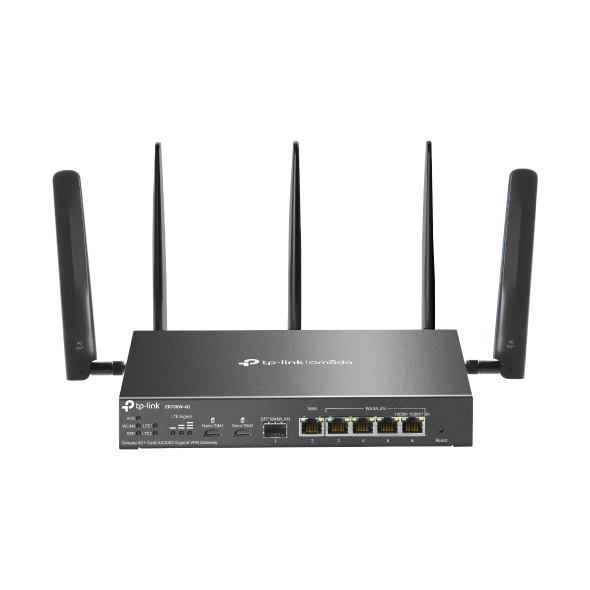 TP-Link ER706W-4G Omada 4G+ Cat6 AX3000 Gigabit VPN Router, 4G+, Dual Band Wi-fi 6, 6 Gigabit Ports (5 RJ45+1 SFP), 5 High-Gain Detach Ant.
