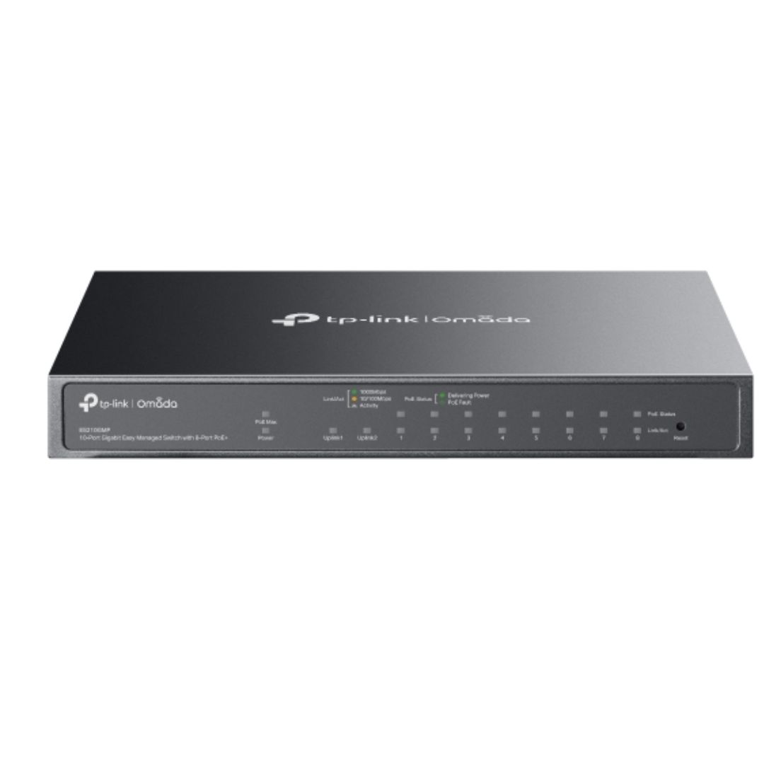 TP-Link ES210GMP Omada 10-Port Gigabit Easy Managed Switch with 8-Port PoE+, Flow Control, Loopback Detection, Port Isolation, Port Mirroring, LA